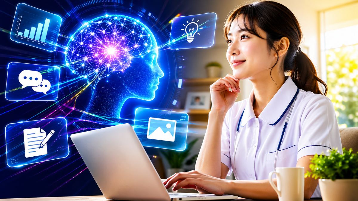 ChatGPTスクールで学ぶ女性のイメージ